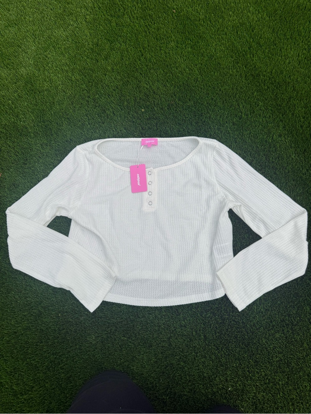 Edikted White Cropped Henley Long-Sleeve Top